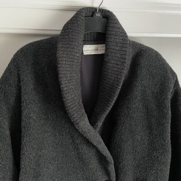 Peruvian Connection Bomber Jacket Size M Gray Alpaca Wool Vintage Button Coat - Picture 14 of 15